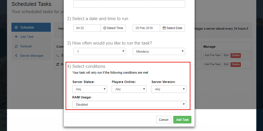 Task Conditions location on the Add Task Form.