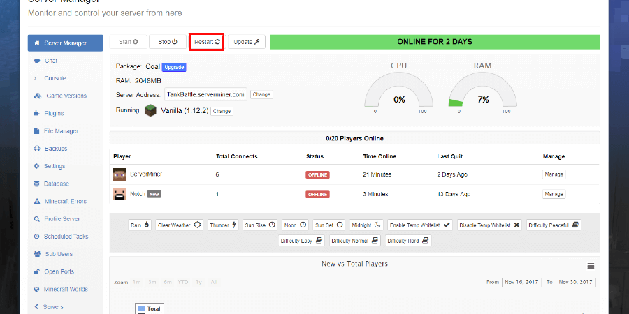 Restart location from the Server Manager.