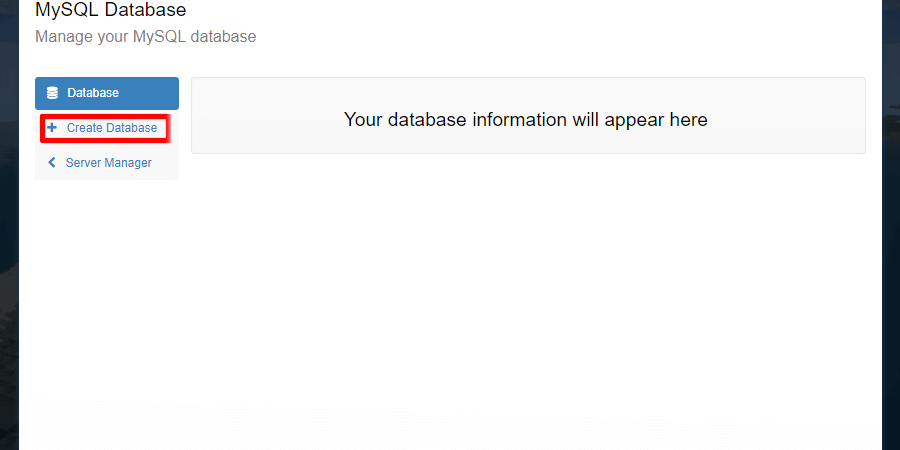 Create Database option location from the Database.