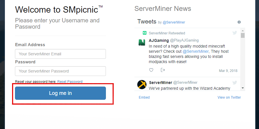 Login page login confirmation location.