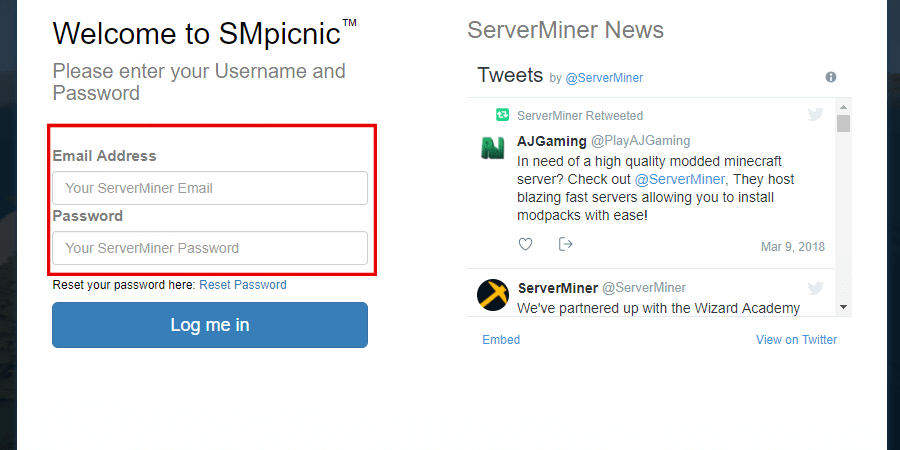 Login page username and password locations.