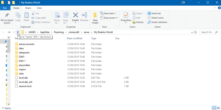 Navigate back to the previous folder in the file explorer