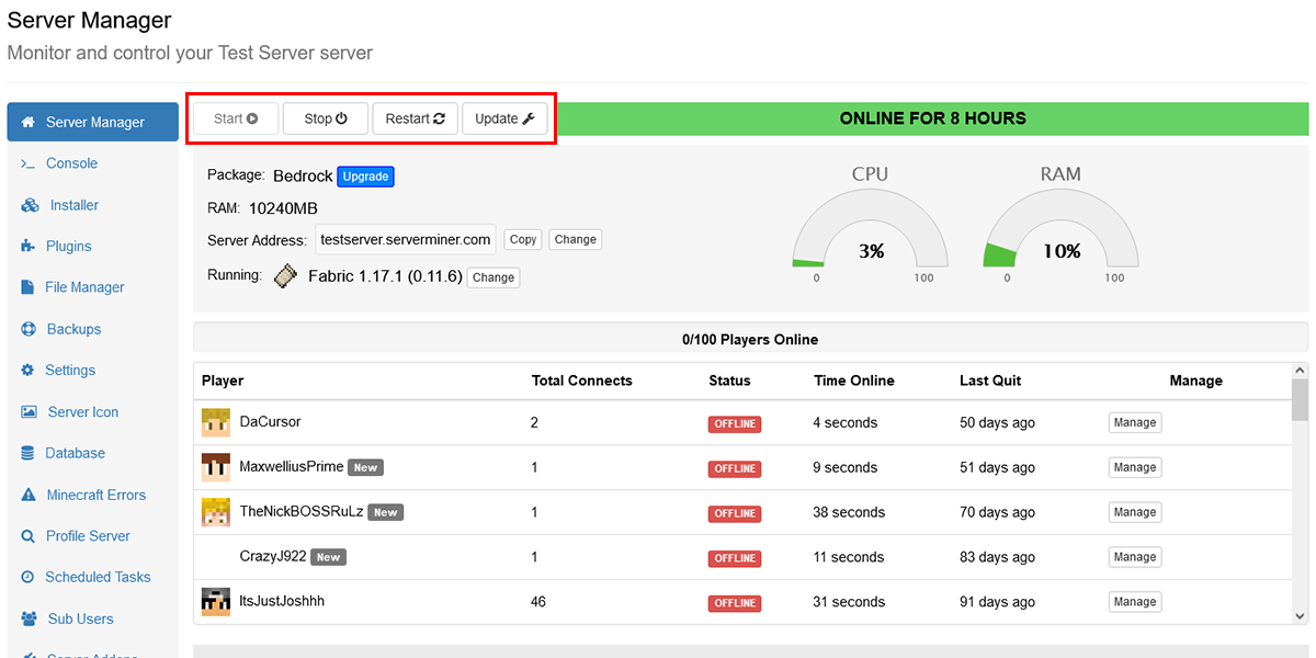 Restart your server from the control panel